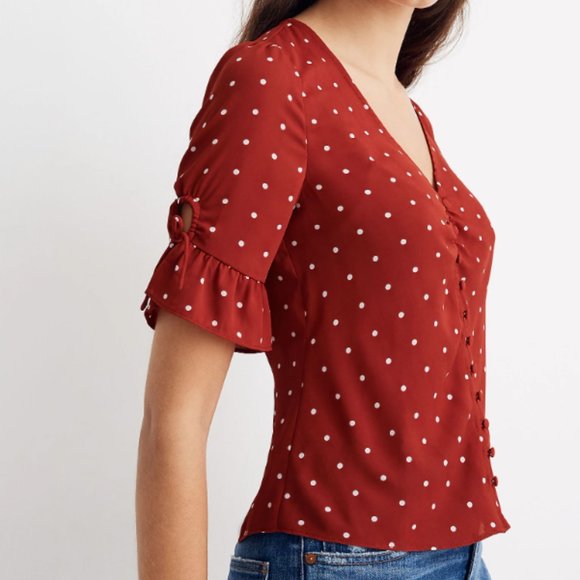 Madewell Polka Dot Daylight Tie Sleeve Top - Size 0 - Picture 1 of 10